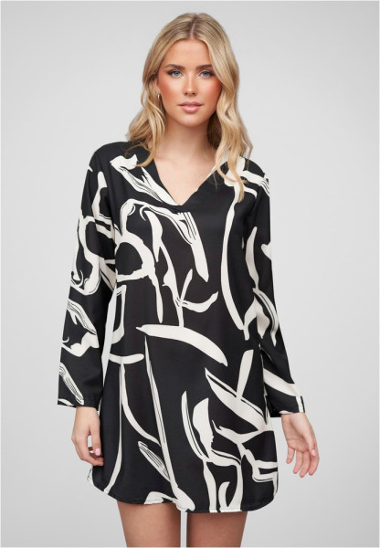 Cloud5ive Damen Kleid mit Turn-Up-armeln und V-Neck All Over Grafik Print 24016017