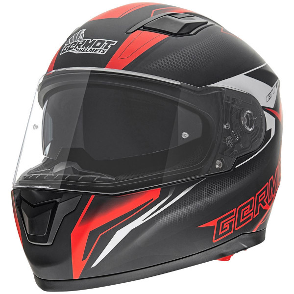 Germot Motorrad Helm GM 330 Integralhelm mit integriertem Sonnenvisier matt Black/Red