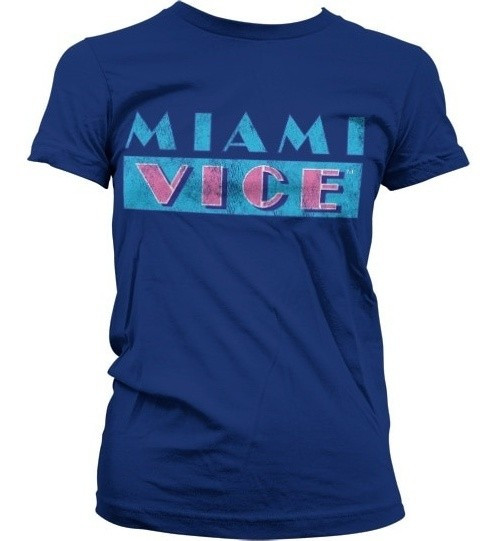 Miami Vice Distressed Logo Girly T-Shirt Damen Navy