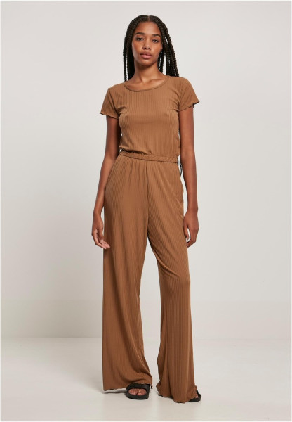 Urban Classics Damen Overall Ladies Rib Wid Leg Jumpsuit Darktaupe