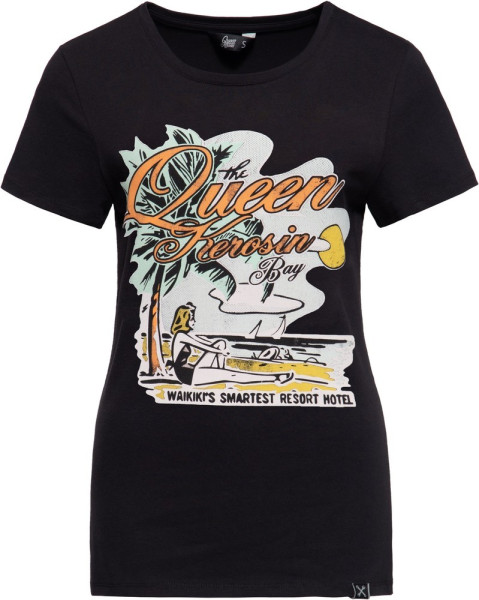 Queen Kerosin Damen Queens Bay Print T-Shirt Schwarz