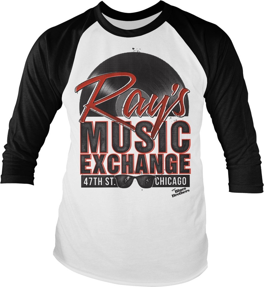 Blaus Brothers Ray's Music Exchange Baseball Longsleeve Tee Weiß-Schwarz - Herren / Unisex