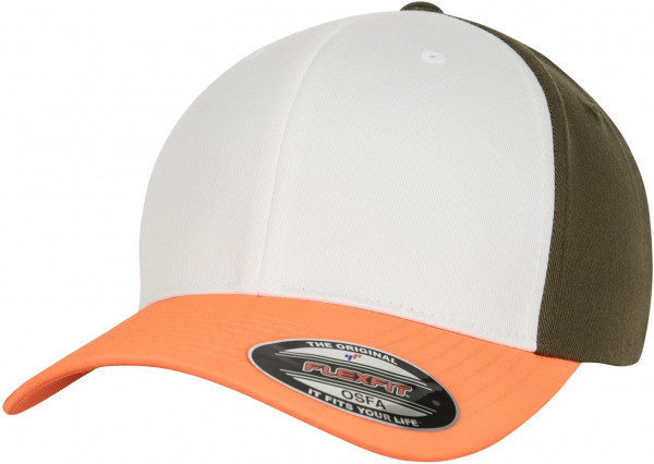 Flexfit Cap 3-Tone Flexfit Neonorange/White/Olive