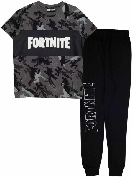Fortnite - Emote Camo (Kids Unisex Long Pyjama Set) Jungen Kinder Schlafanzug Black
