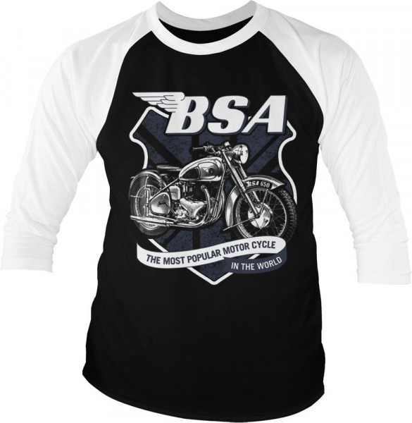 BSA 650 Shield Baseball 3/4 Sleeve Tee T-Shirt White-Black