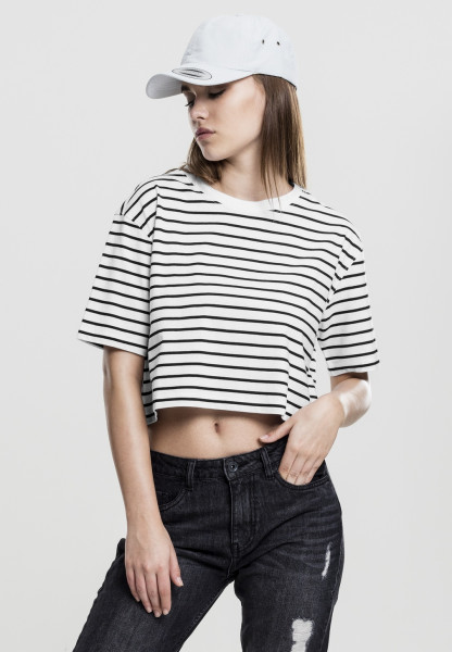 Urban Classics Female Shirt Ladies Short Striped Oversized Tee White/Black