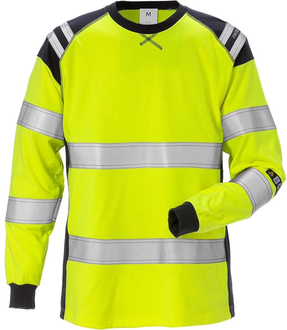 Fristads Flamestat High Vis T-Shirt, Langarm, Damen Kl. 3 7097 TFLH Warnschutz-Gelb/Marine - Damen