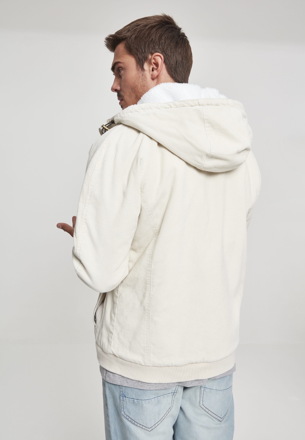 Urban Classics Jacket Hooded Corduroy Jacket Lightsand Offwhite Jackets Men Lifestyle kustom kult