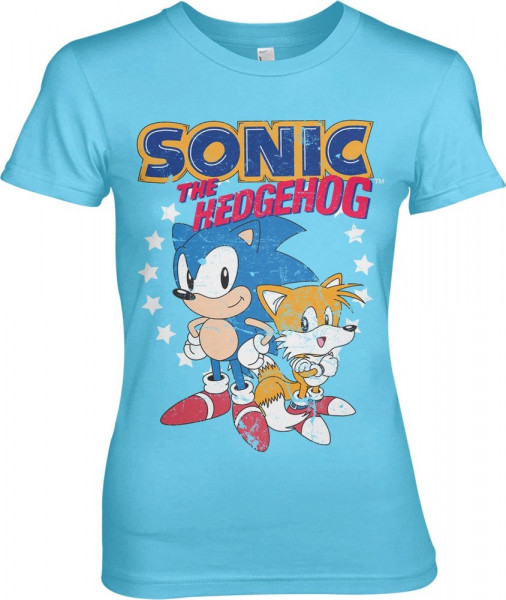 Sonic The Hedgehog Sonic & Tails Girly Tee Damen T-Shirt Skyblue
