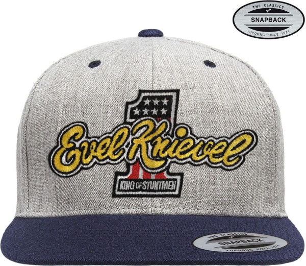 Evel Knievel King Of Stuntmen Premium Snapback Cap Heather-Grey-Navy