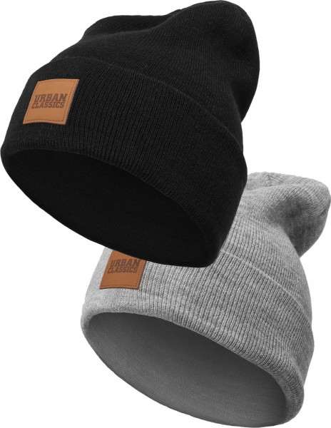 Urban Classics Kinder Mütze Logopatch Beanie Kids 2-Pack Black+Grey