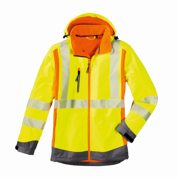 4PROTECT Warn-Wetterschutz-Softshell-Jacke Houston Leuchtgelb/Leuchtorange