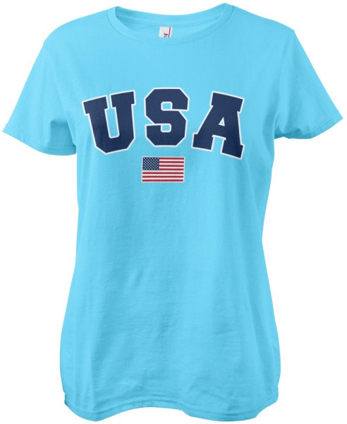 Hybris USA Varsity Girly Tee Damen T-Shirt Skyblue