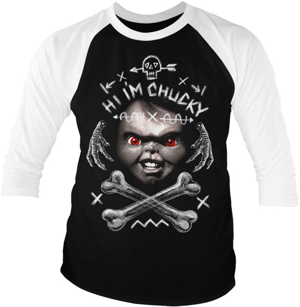 Chucky Hi I'm Chucky Baseball 3/4 Sleeve Tee Longsleeve White-Black