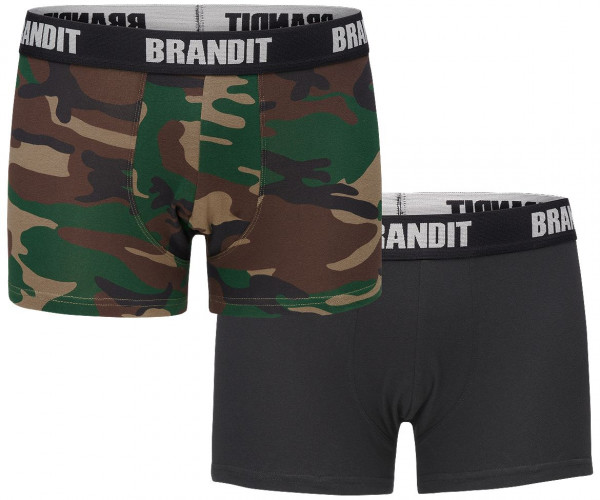 Brandit Boxershorts Logo 2er Pack in Woodland+Black