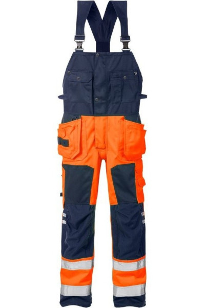 Fristads Warnschutz-Latzhose High Vis Handwerkerlatzhose Kl. 2 1014 PLU Warnschutz-Orange/Marine