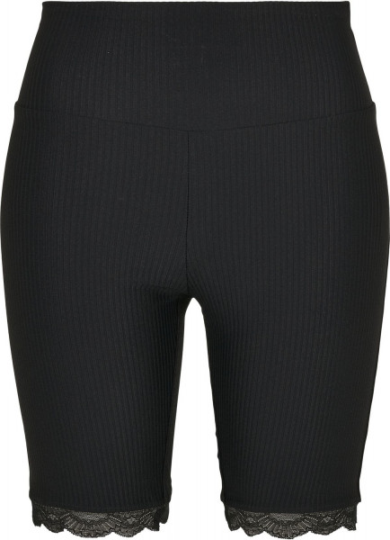 Urban Classics Damen Ladies High Waist Rib Lace Hem Cycle Shorts Black