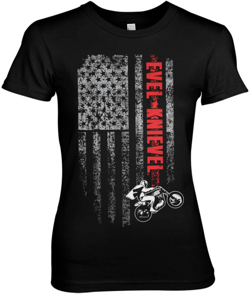 Evel Knievel Flag Girly Tee Damen T-Shirt Black