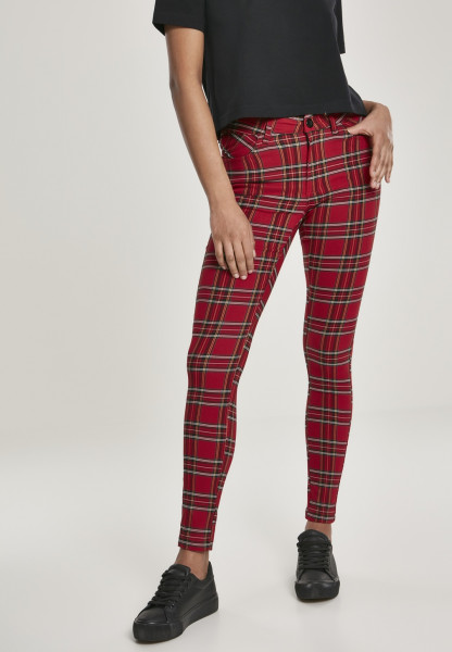 Urban Classics Women Trousers Ladies Skinny Tartan Pants Red/Black