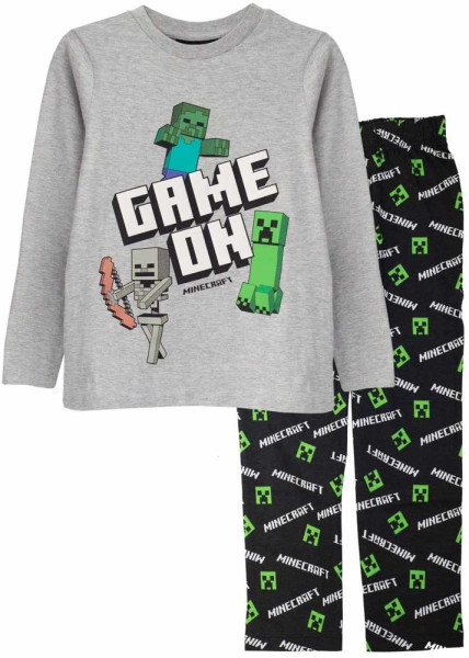 Minecraft - Game On (Kids Unisex Long Pyjama Set) Jungen Kinder Schlafanzug Black