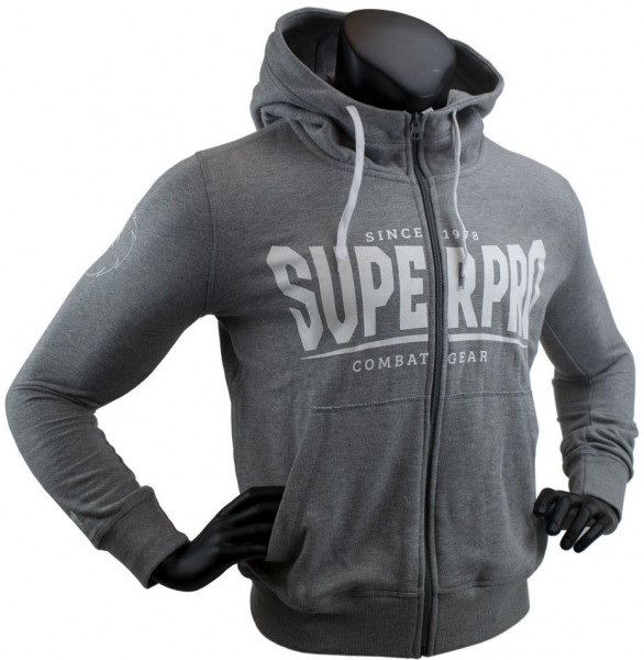 Super Pro Hoody mit Zipper S.P. Logo Grau/Weiß