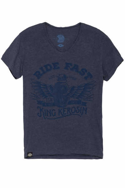 King Kerosin T-Shirt Ride Fast V-Neck Blue