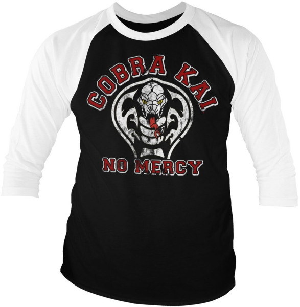 Cobra Kai No Mercy Baseball 3/4 Sleeve Tee Longsleeve White-Black
