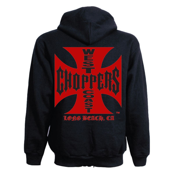 WCC West Coast Choppers Hoodie Red Iron Cross Zip Black