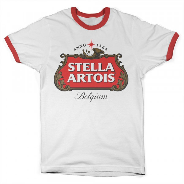 Stella Artois Belgium Logo Ringer Tee T-Shirt White-Red