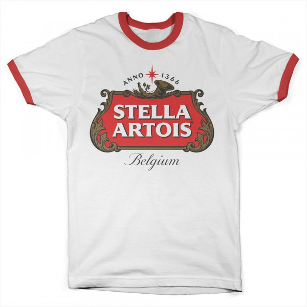 Stella Artois Belgium Logo Ringer Tee T-Shirt White-Red