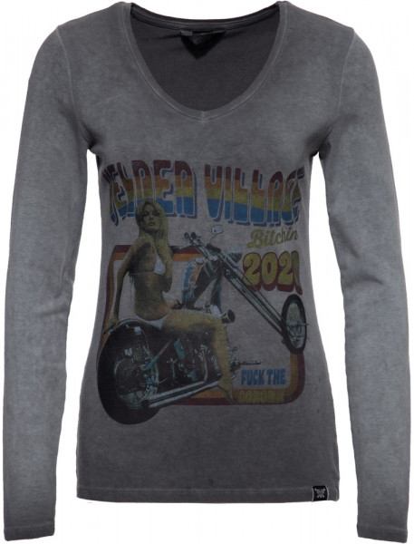 Queen Kerosin Slim Fit Longsleeve mit Retro-Print und Oilwash-Effekt QK4205558413 Anthrazit