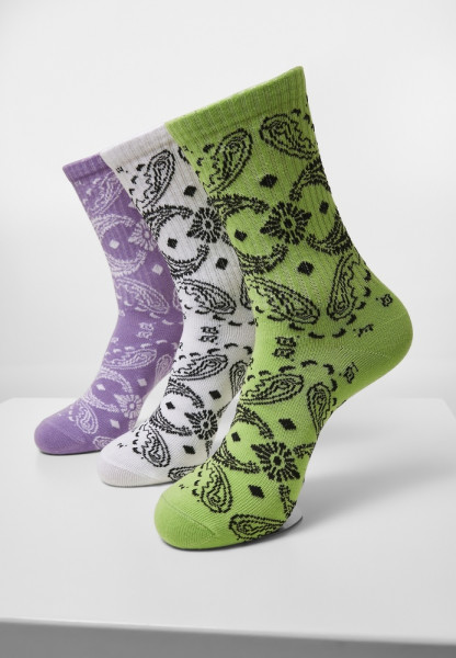 Urban Classics Socken Bandana Pattern Socks 3-Pack White+Lilac+Lime