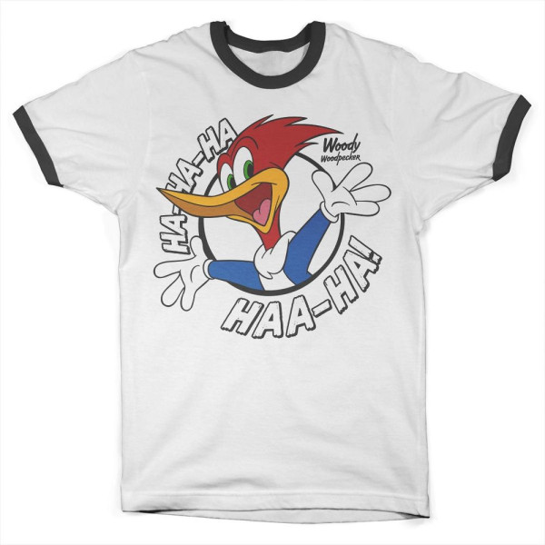 Woody Woodpecker HaHaHa Ringer Tee T-Shirt White-Black