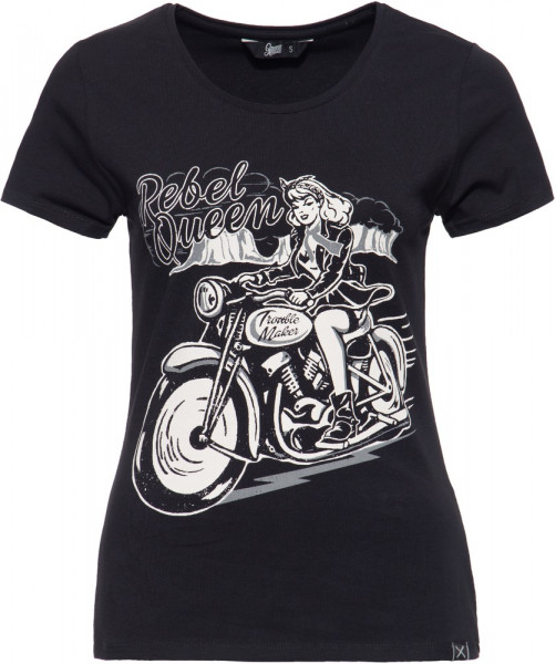 Queen Kerosin Kurzarm Shirt mit lässigem Biker-Druck QK4195357003 Black
