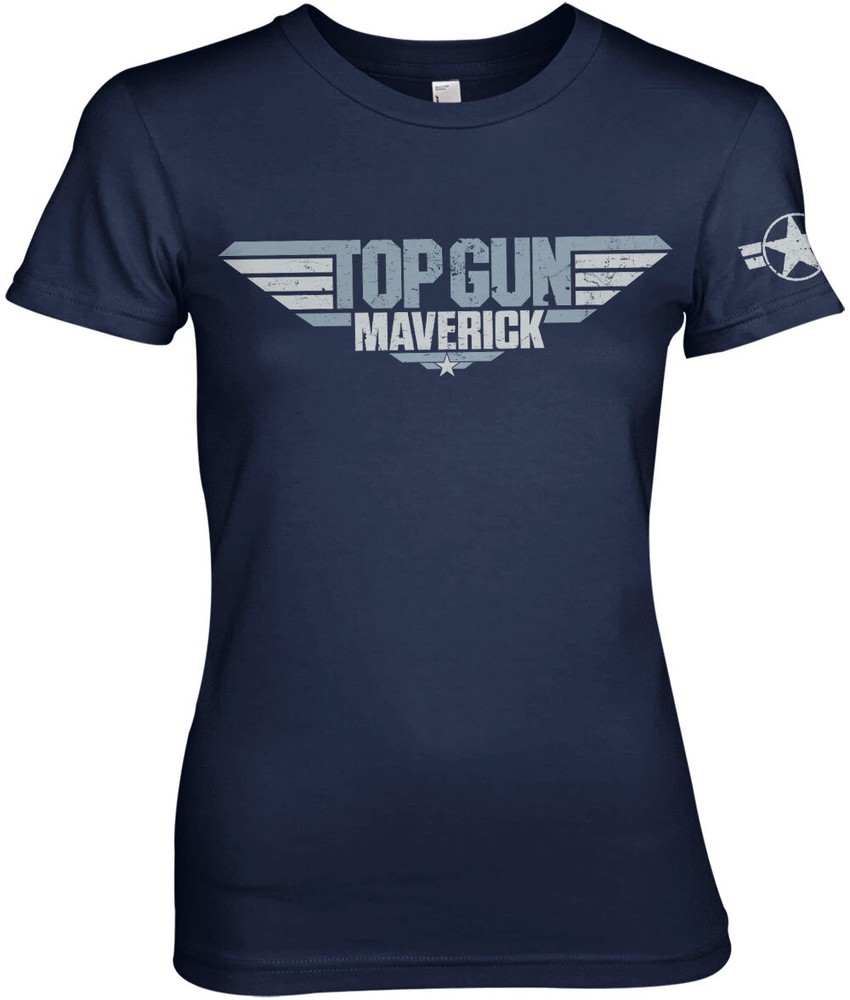 Top Gun Maverick Distressed Logo Girly Tee Damen T-Shirt Blau - Damen