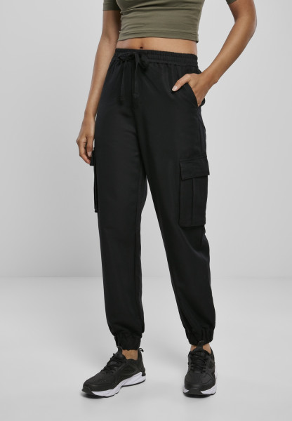 Urban Classics Women Trousers Ladies Viscose Twill Cargo Pants Black