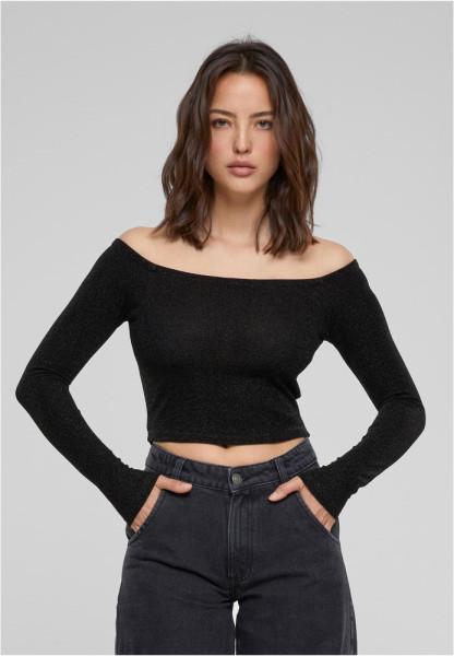 Urban Classics Damen Ladies Off Shoulder Glitter Longsleeve TB6125