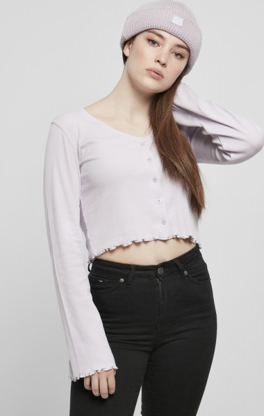 Urban Classics Damen Cardigan Ladies Cropped Rib Cardigan Softlilac