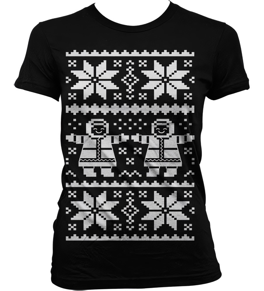 Hybris Retro X-Mas Knit Pattern Girly T-Shirt Damen Schwarz - Damen