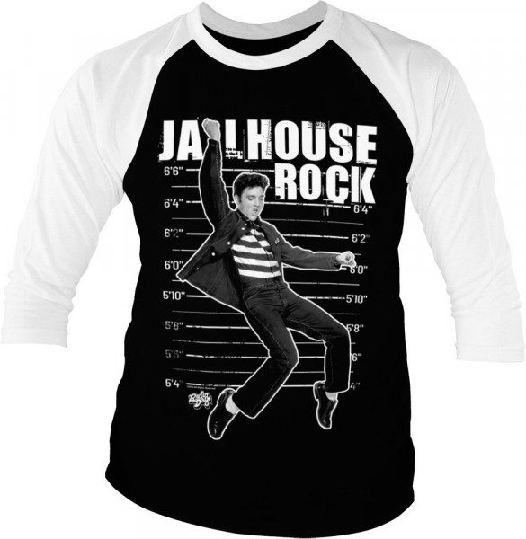 Elvis Presley Jailhouse Rock Baseball 3/4 Sleeve Tee T-Shirt White-Black