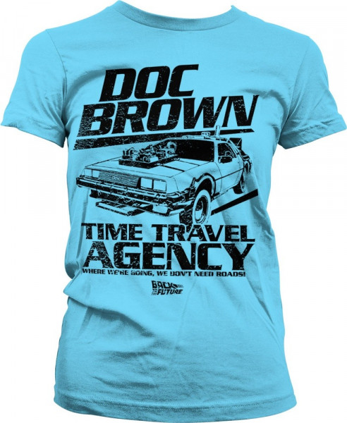 Back to the Future Doc Brown Time Travel Agency Girly Tee Damen T-Shirt Skyblue