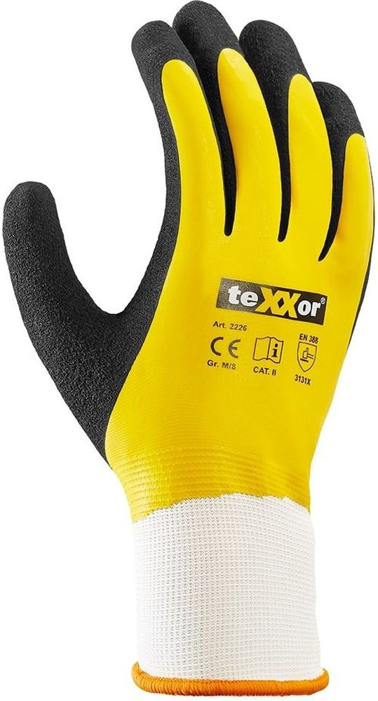 teXXor Polyester-Strickhandschuhe Latex Gelb (12 Stück) 2226 - Herren / Unisex