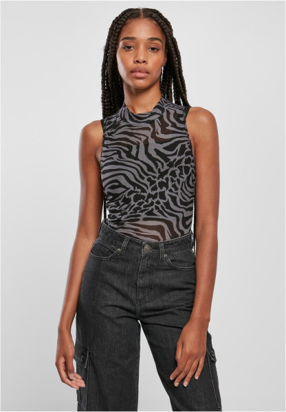 Urban Classics Damen Shirt Ladies Sleeveless Mesh Body Asphalt/Black
