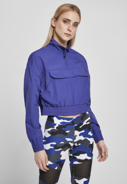 Urban Classics Damen Leichte Jacke Ladies Cropped Crinkle Nylon Pull Over Jacket Bluepurple