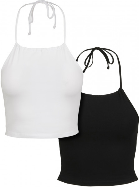 Urban Classics Female Shirt Ladies Cropped Neckholder Top 2-Pack Black/White