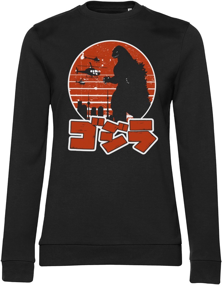 Godzilla Japanese Logo Girly Damen Sweatshirt Schwarz - Damen