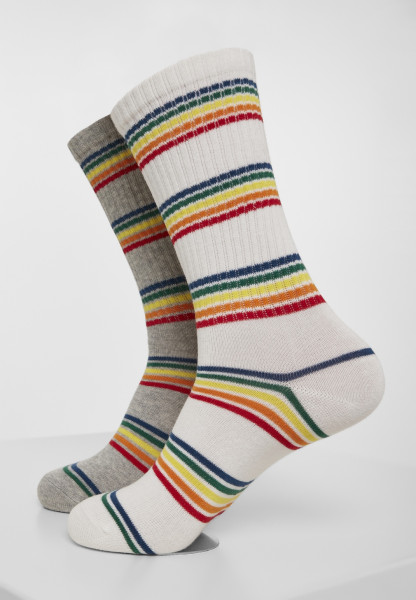 Urban Classics Socken Rainbow Stripes Socks 2-Pack Grey/White