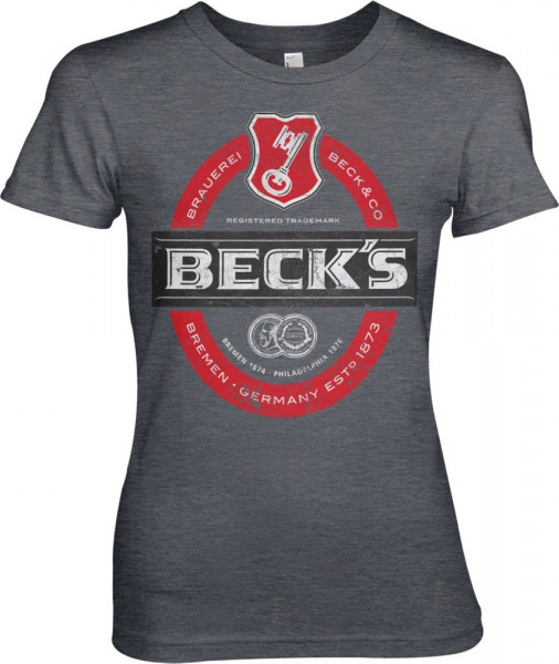 Beck's Beer Washed Label Logo Girly Tee Damen T-Shirt Dark-Heather