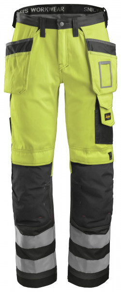Snickers Hi-Vis Arbeitshose m. Holstertaschen, Kl. 2, EN 14404, 20471 HV-Gelb-Anthrazit