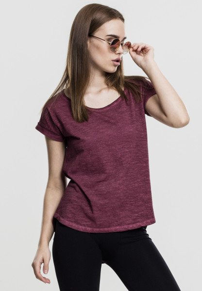 Urban Classics Female Shirt Ladies Long Back Shaped Spray Dye Tee Burgundy